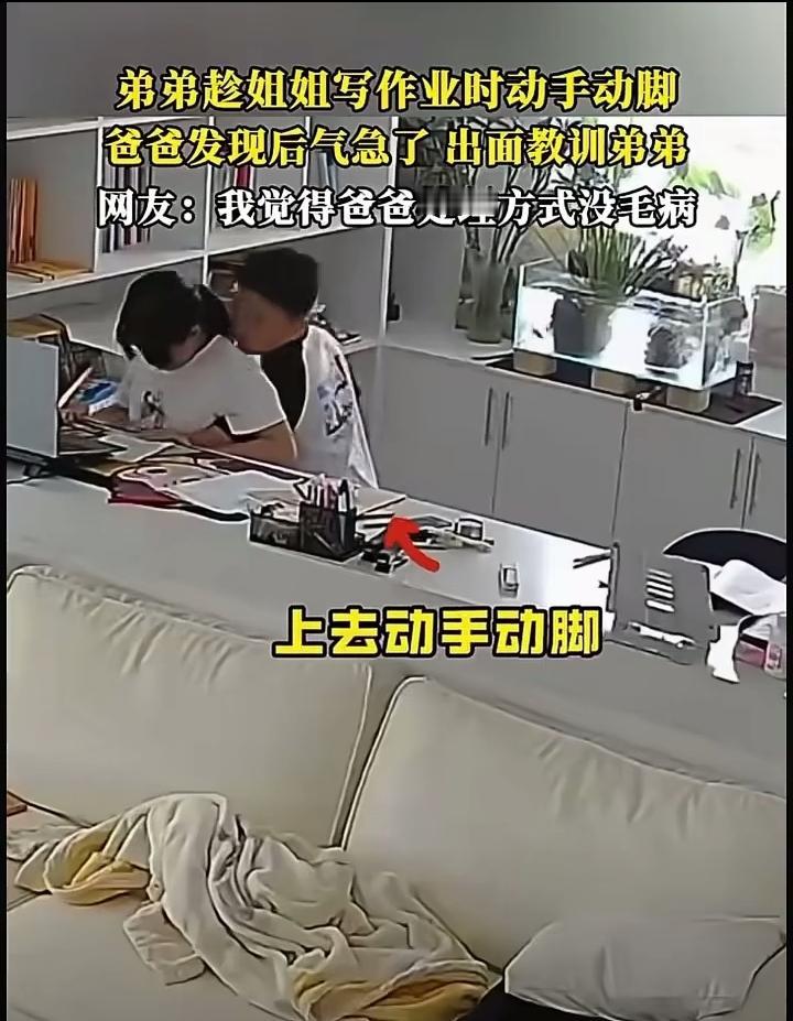 姐姐14岁，弟弟12岁！弟弟趁姐姐在做作业时动手动脚，从后面抱住姐姐乱摸，姐姐奋