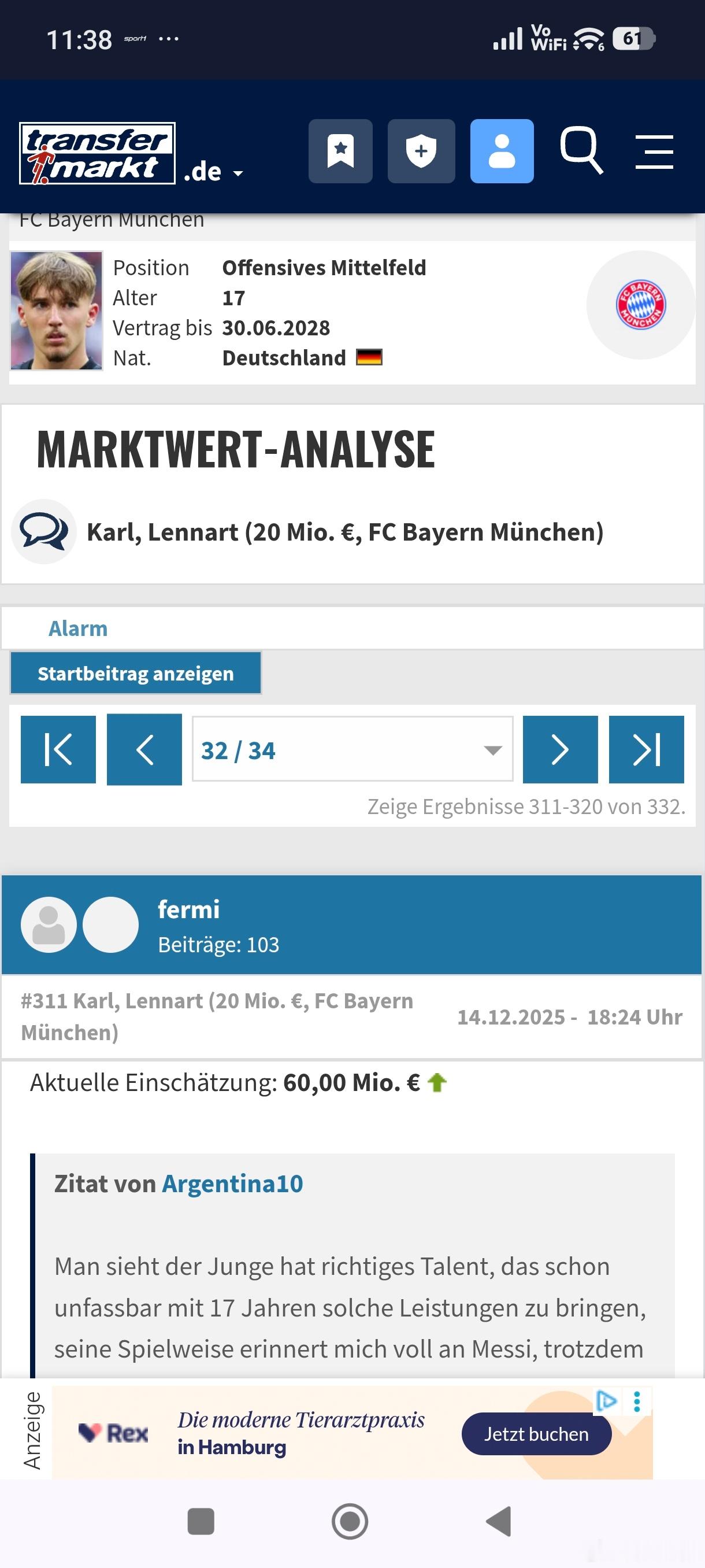 ［卡尔，市值讨论］拜仁的卡尔毫无疑问是上半赛季最为出色的年轻球员，目前转会市场正
