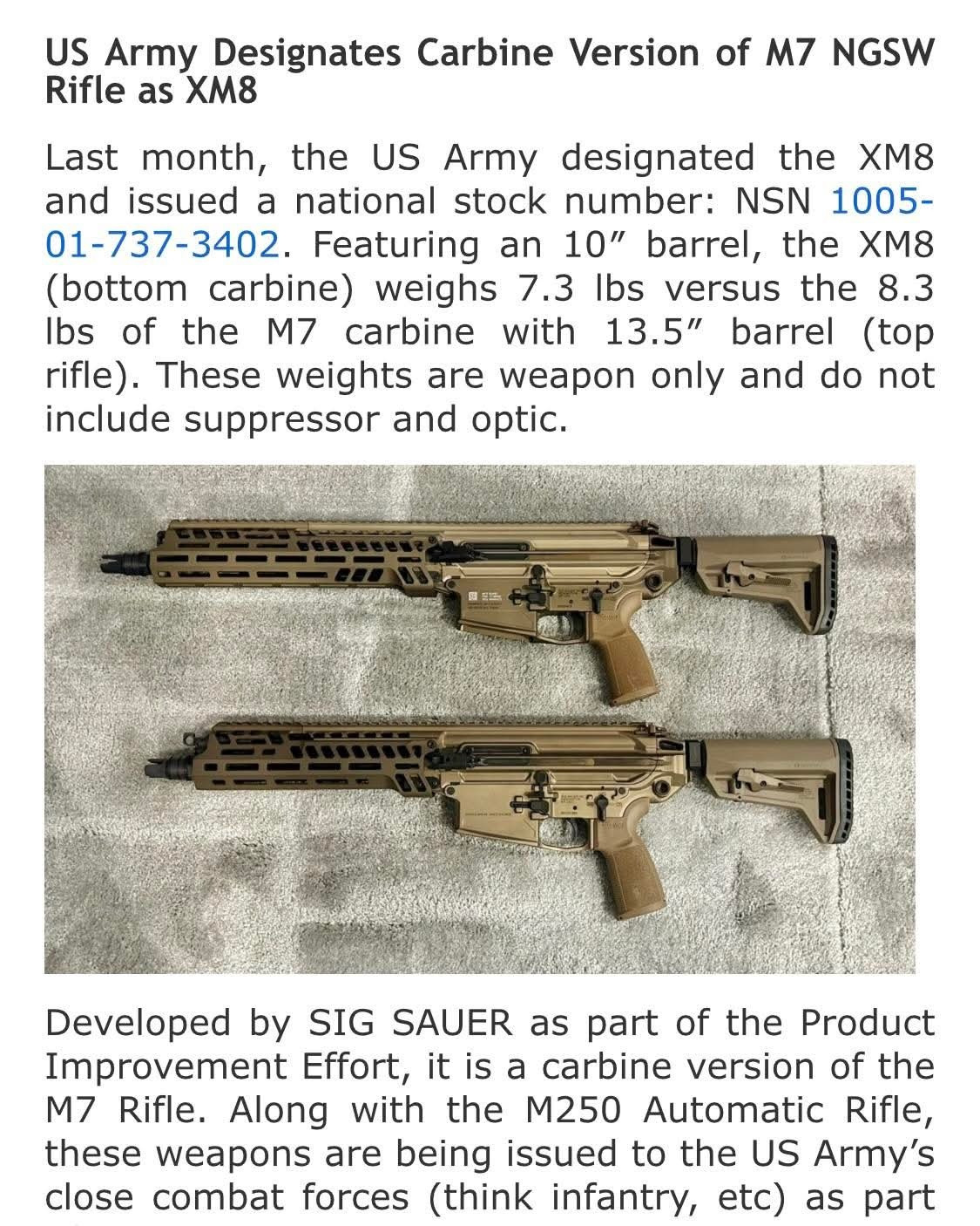 MD三等人将M7增强型卡宾枪命名为XM8。先前网上讨论的M7PIE改良版