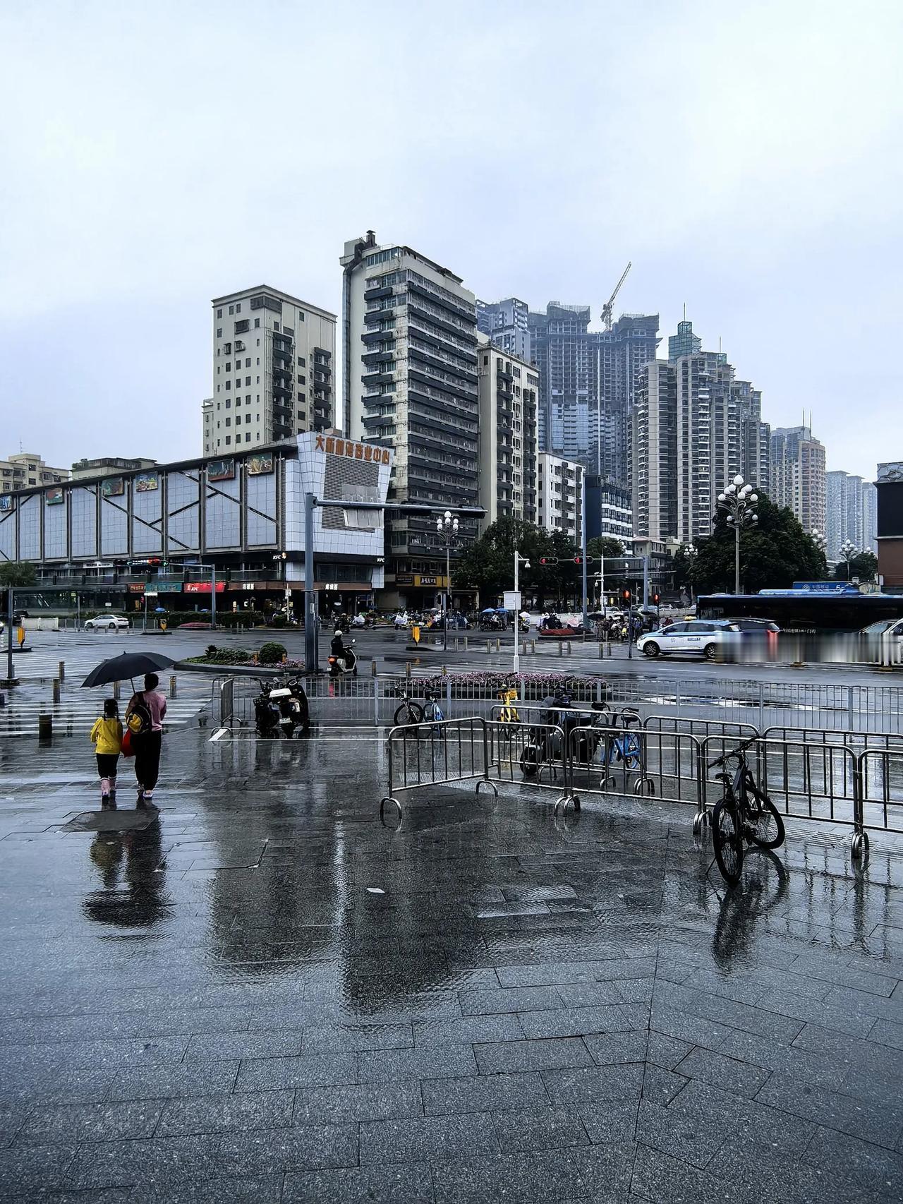 在雨中…