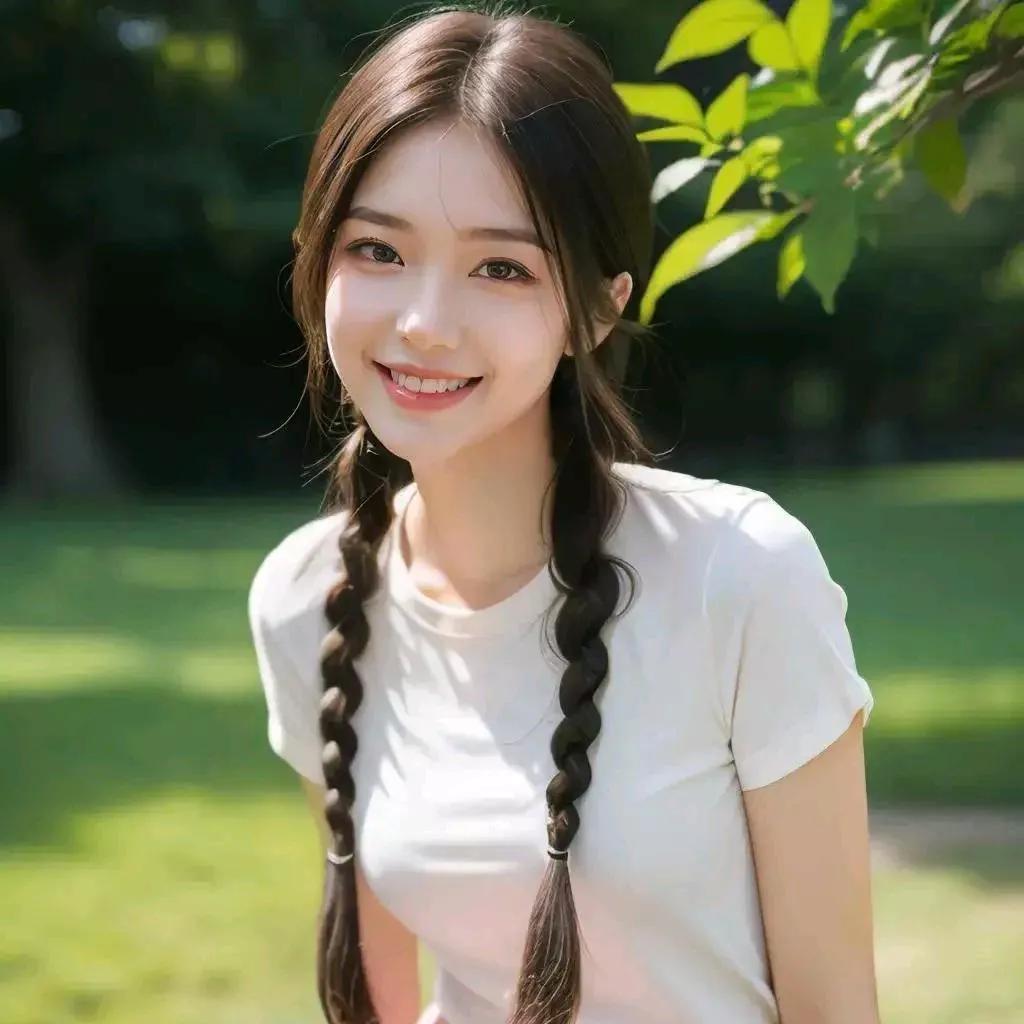 阳光明媚的午后，笑靥如花的少女，两股麻花辫，清新自然。淑女麻花辫灵动麻花辫扎