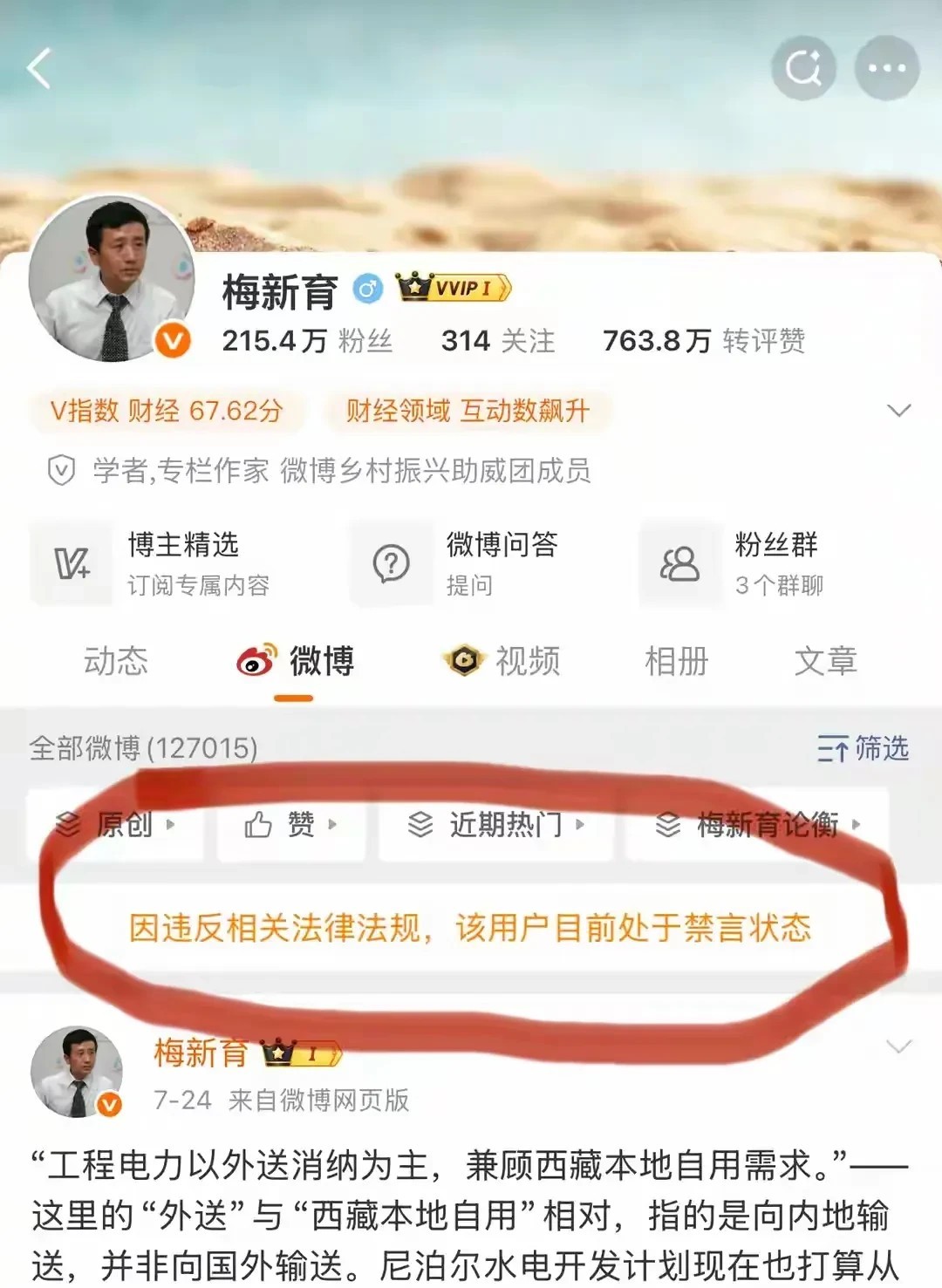 商务部专家：梅新育为校友喊冤，3天账号突然没了。但更让人头皮发麻的是，这场消