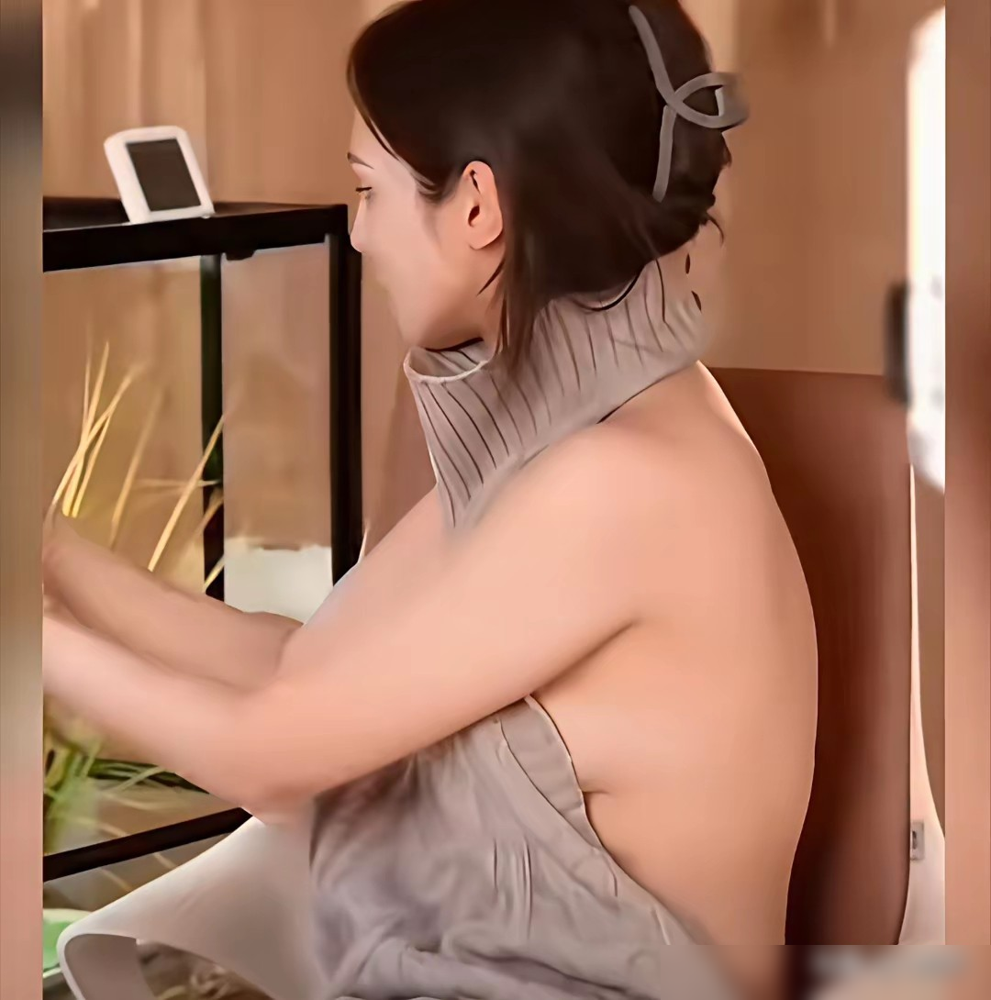 直播间弹幕直接炸了，全是别侧身镜头切走。彭小苒穿着那件后背全裸的灰色毛衣，正面看着挺端庄，一转身侧面