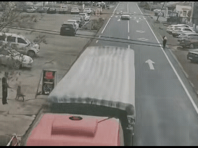 这是一名合格的大车驾驶员，稳如老狗！这个时候任何急打方向避险都是不明智的选择，产