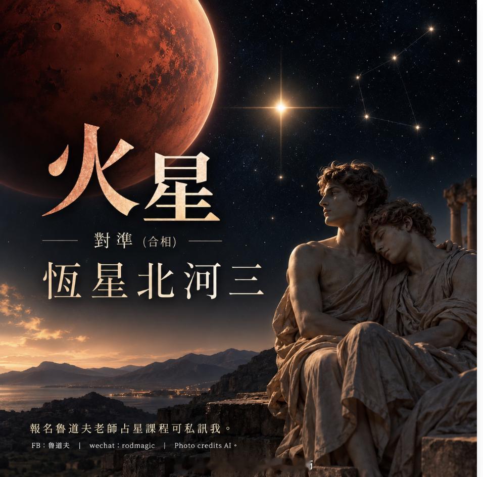 周四之后，火星开始对准北河三Pollux。这颗位在双子座的明亮恒星，本身就带着