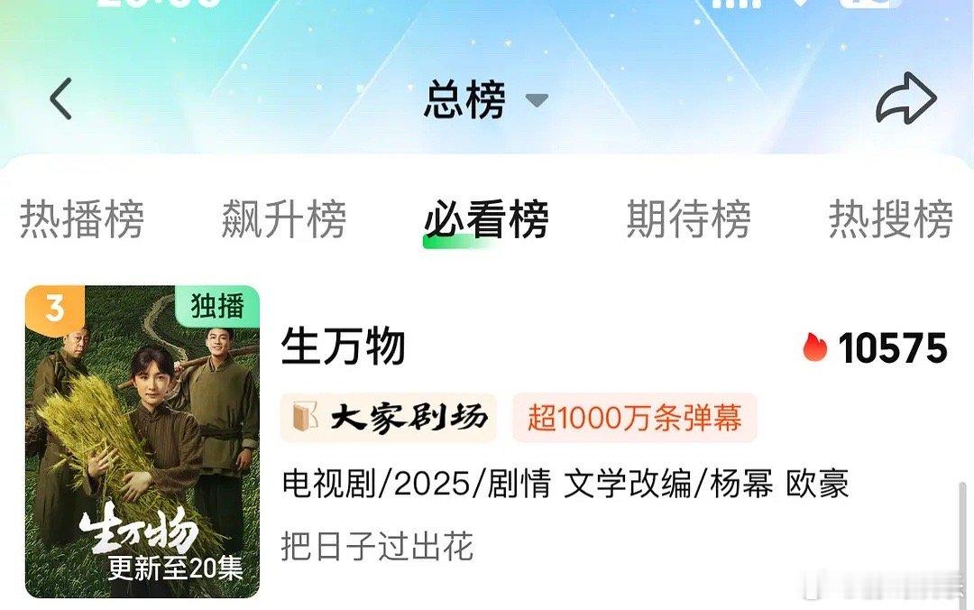 生万物热度已超过昨天峰值，收视率也破了2.9，有点看不出它的极限到底在哪里，这才