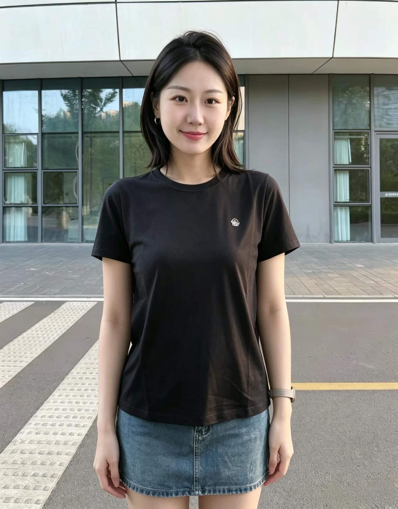 黑衫、短裙、吊带与开衫换不完的穿搭换不变的温婉笑颜长发轻垂，短发利落每一