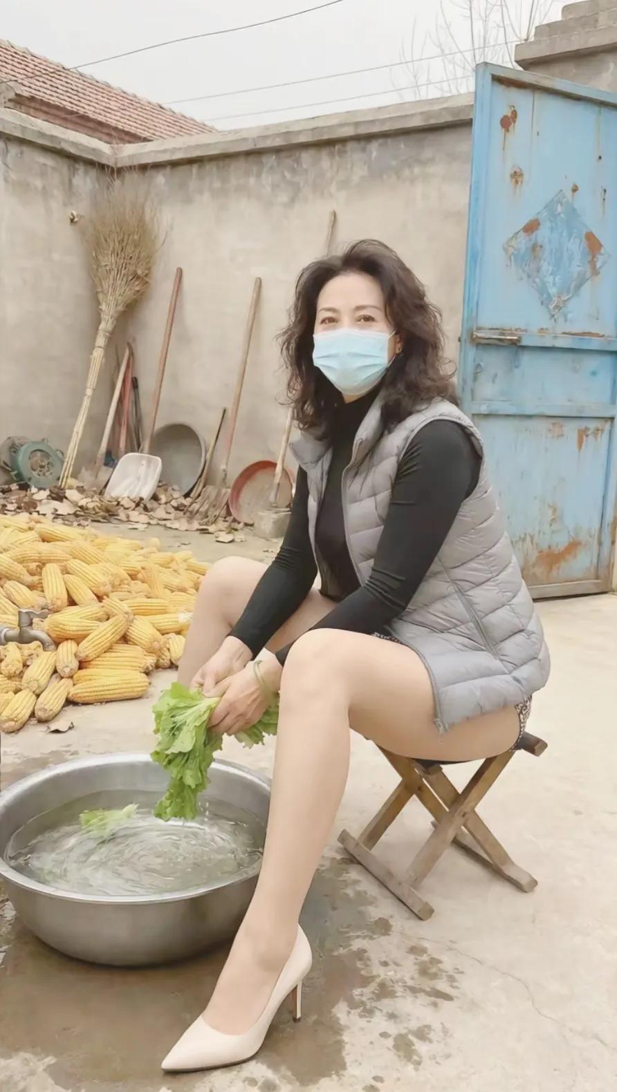 这颜值，身材，穿搭，在村里无敌了吧，上的了厅堂下得了厨房