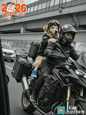 这绝对是2026带狗狗回家过年最酷的打开方式！帅到路人都看呆了！公路上一只大