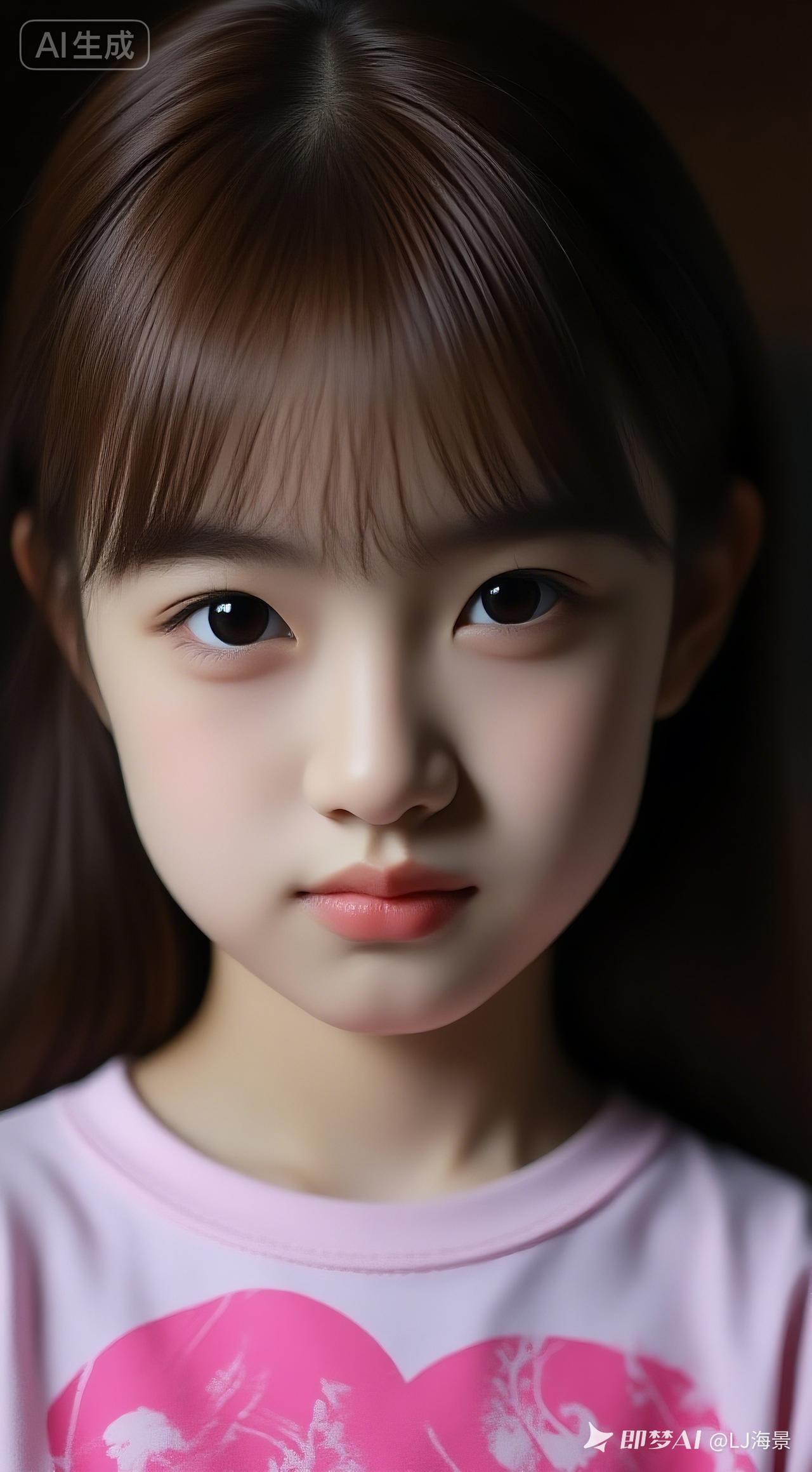 离尘小师妹幼态脸蛋，深栗棕森系发丝泛光，瓷感白肌。浅粉印花短T配简约饰品，撇嘴娇