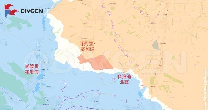 图一：红利曼方向尚德里霍洛韦村以东取得了一些进展。图二：俄罗斯军队向红军村东