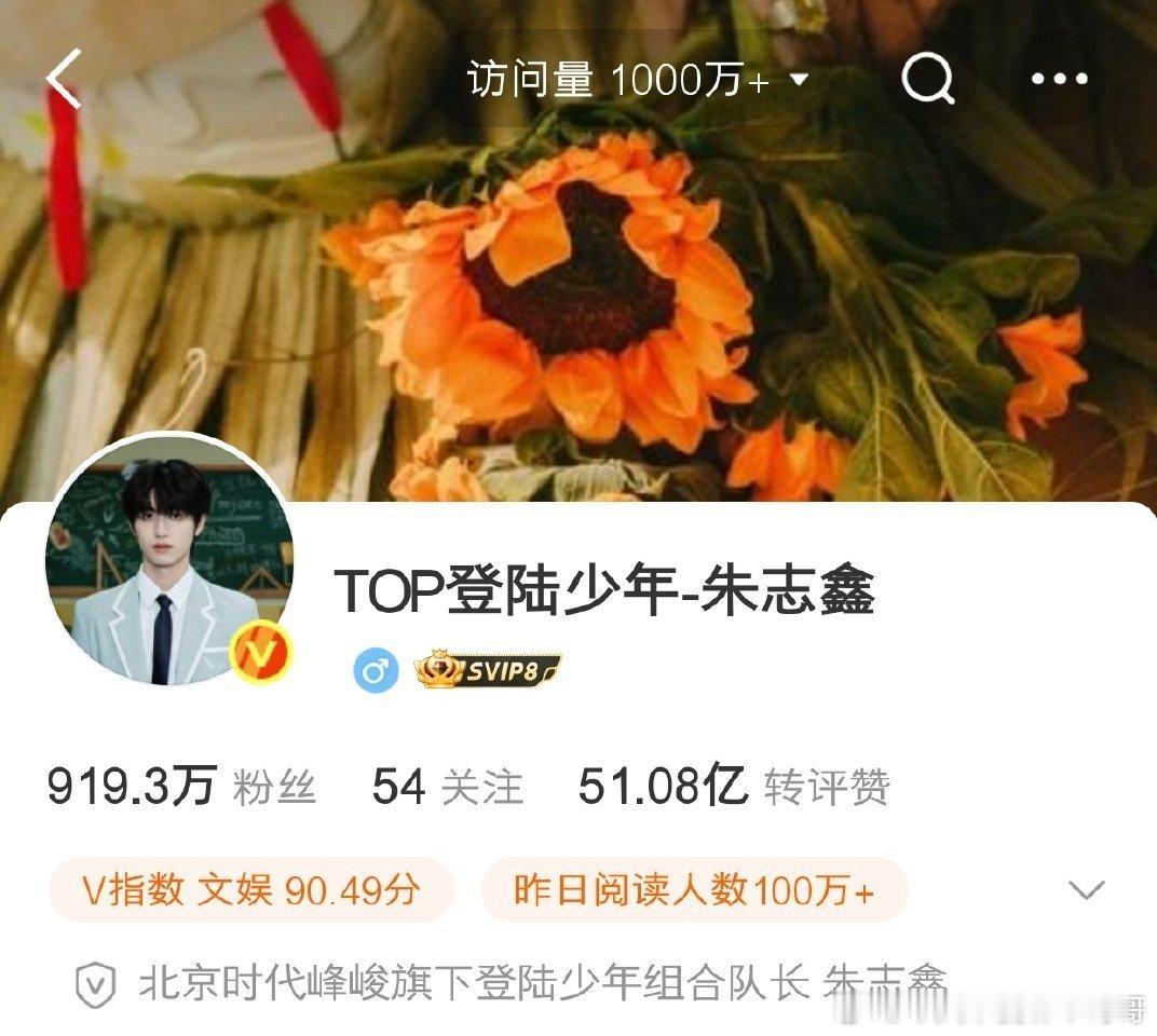 朱志鑫微博访问量1000w，团内第一​​​