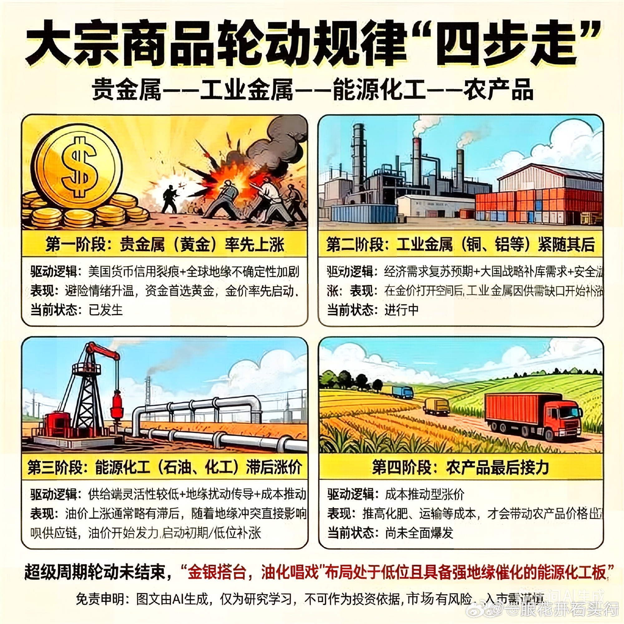 大宗先前看见这个图，你不信，却如此真实。贵金属→工业金属→能源化工→农产品