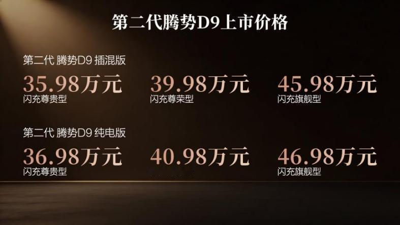 【全新第二代腾势D9正式上市】售价35.98万-46.98万元，九