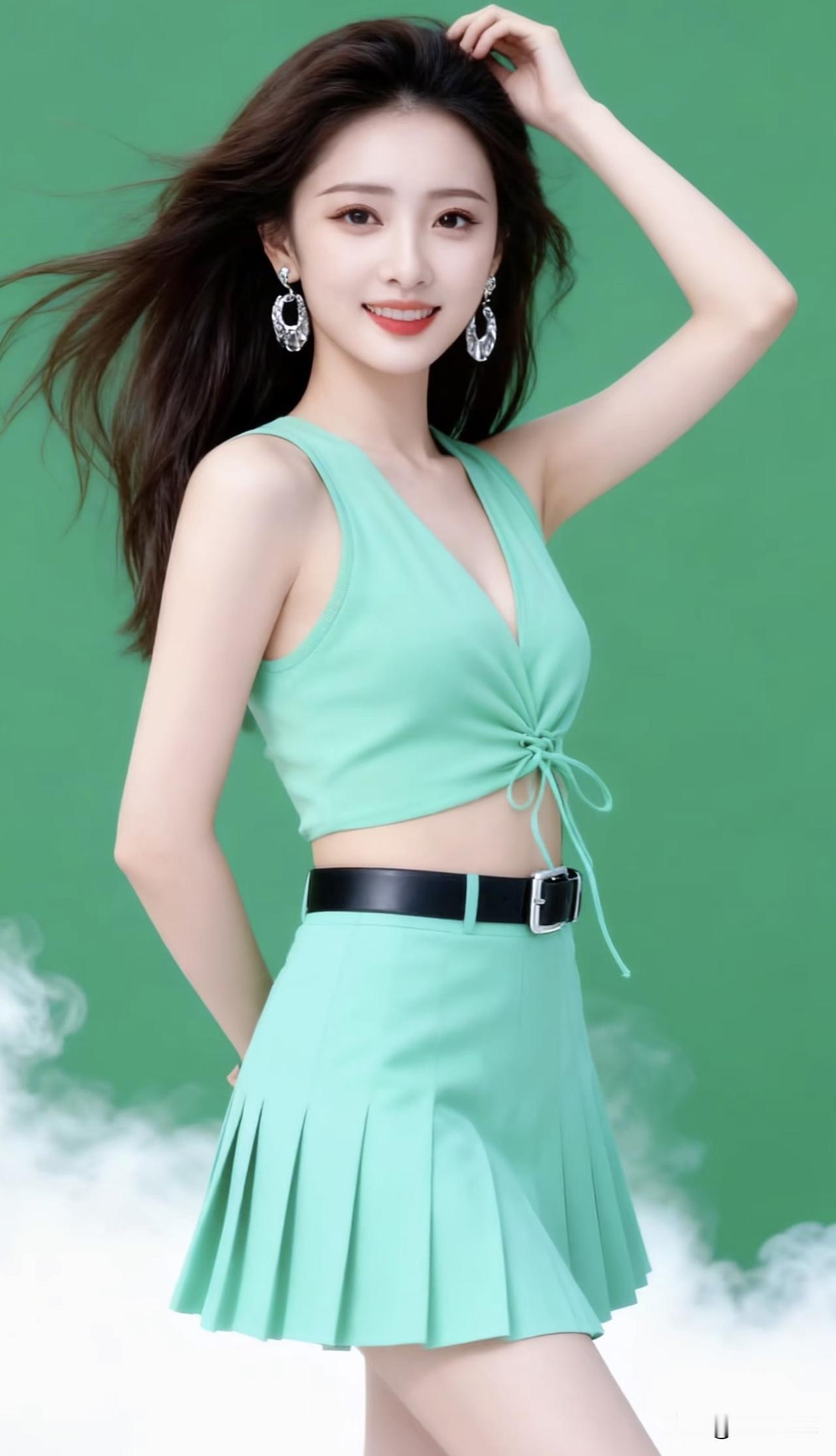 绿衣飘飘，笑语盈盈。紫裙倚坐绿裳春景照绿裙蝶舞仙境绿裳春景照绿裙蝶舞仙境