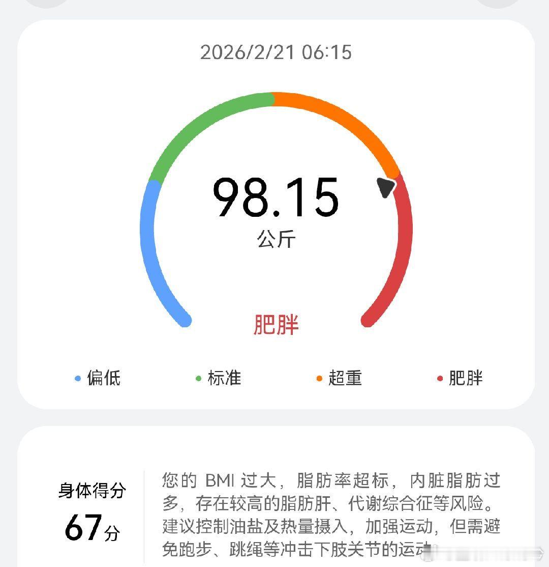 大阳的减重日志day35：98.15kg还是在家吃好，能够稳定的掉称。清淡饮