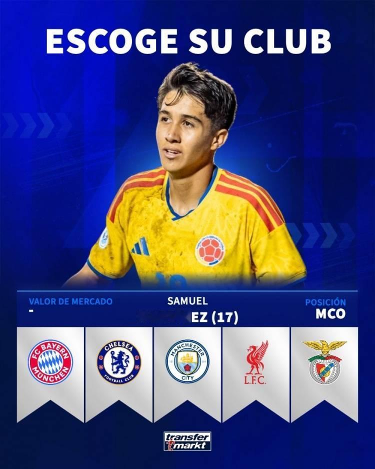 根据著名记者罗马诺的报道，拜仁慕尼黑想引进哥伦比亚小将萨穆埃尔·马丁内斯。这个1