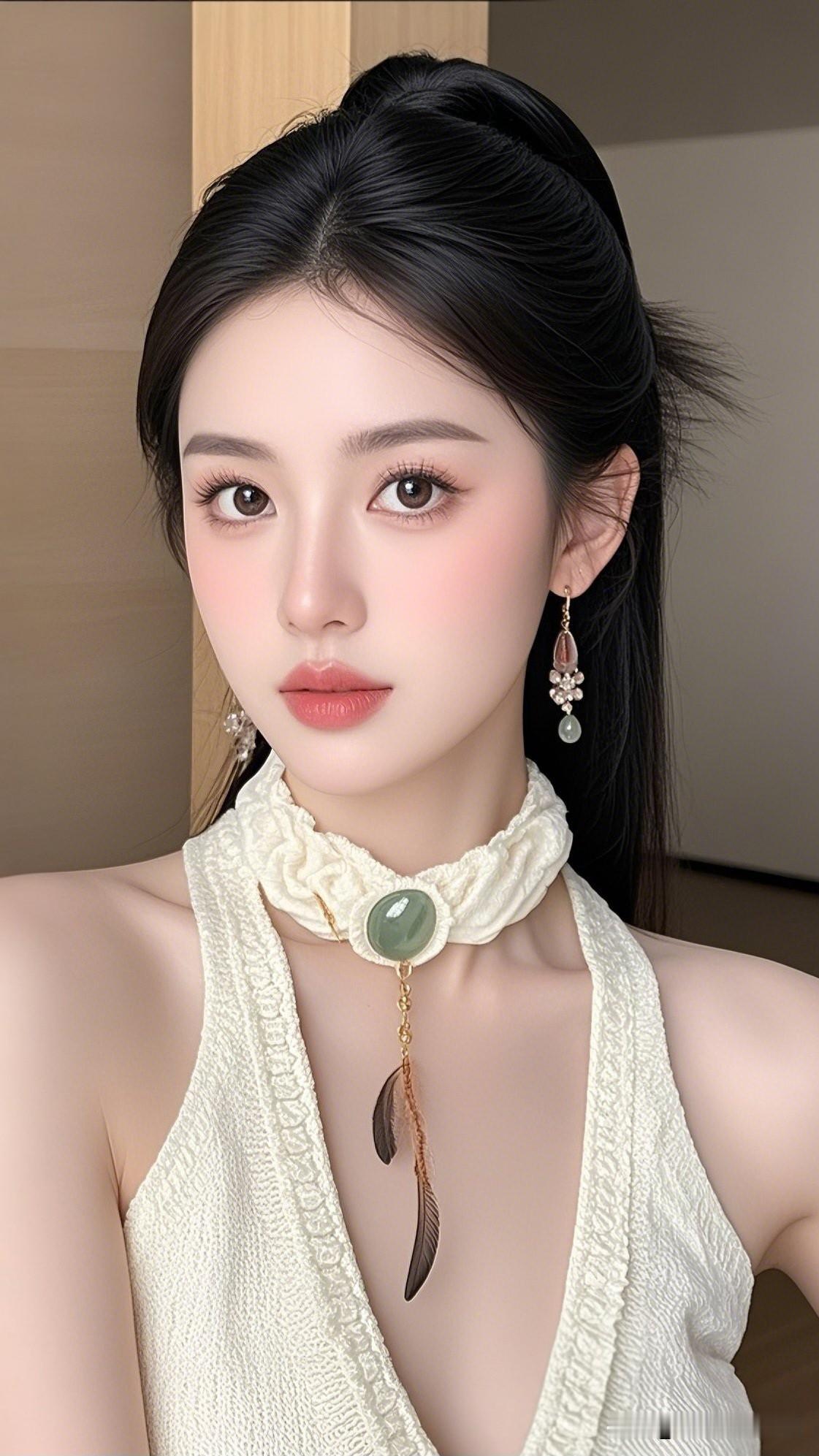 玉佩垂金羽，美人映绿珠。看看气质女神的穿着搭配吧清新自然，优雅迷人，绿宝石项链