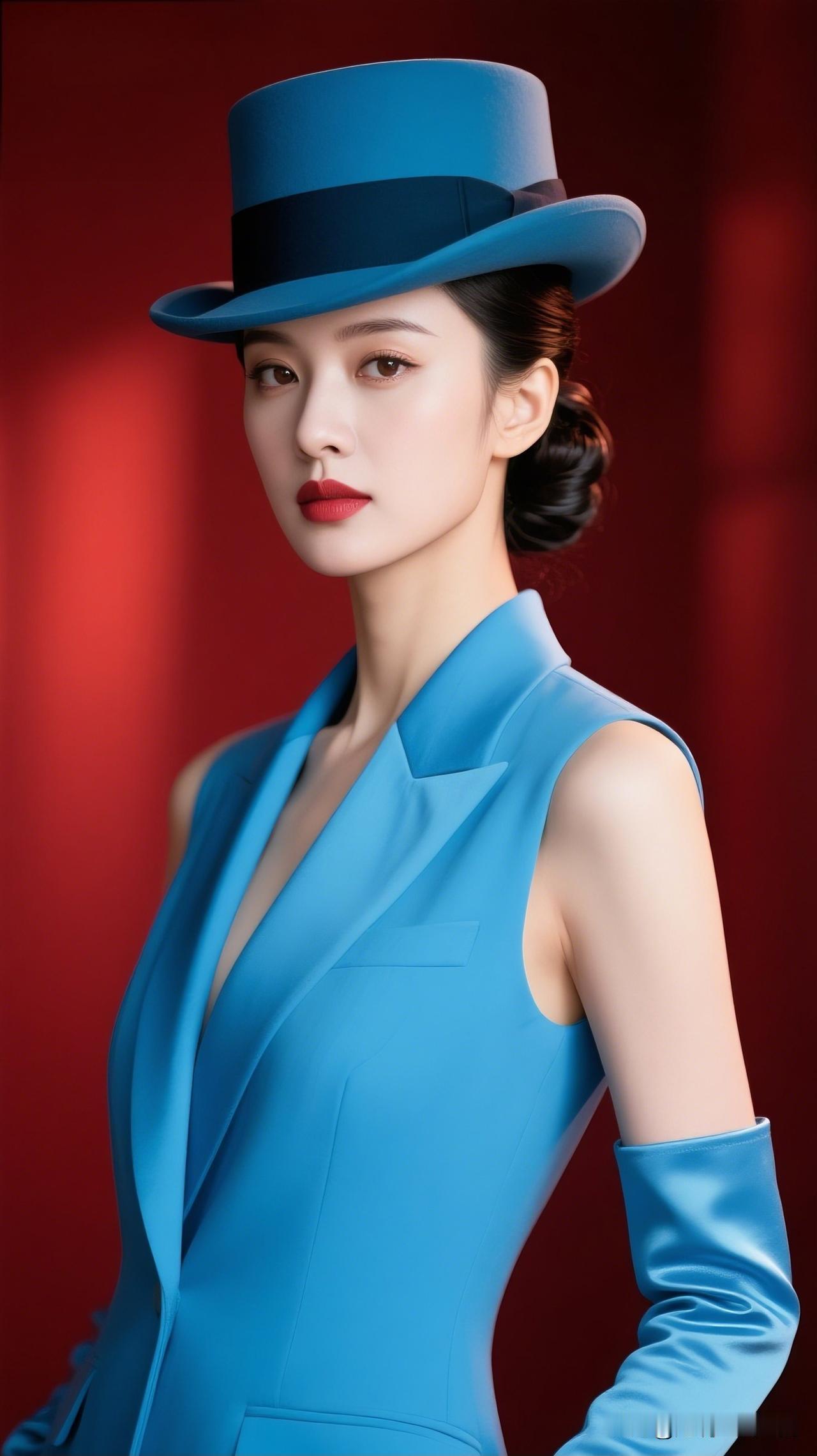 蓝衣美人，红唇似火。什么样的女人,最有魅力?优雅蓝调，复古风尚，尽显时尚魅力！