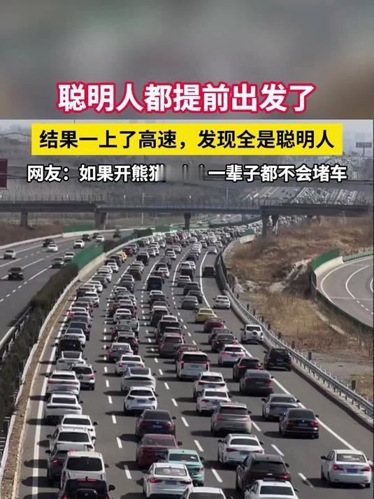 上了高速才发现，全是聪明人。你定好凌晨三点的闹钟，想着错峰出行避开人潮；你研