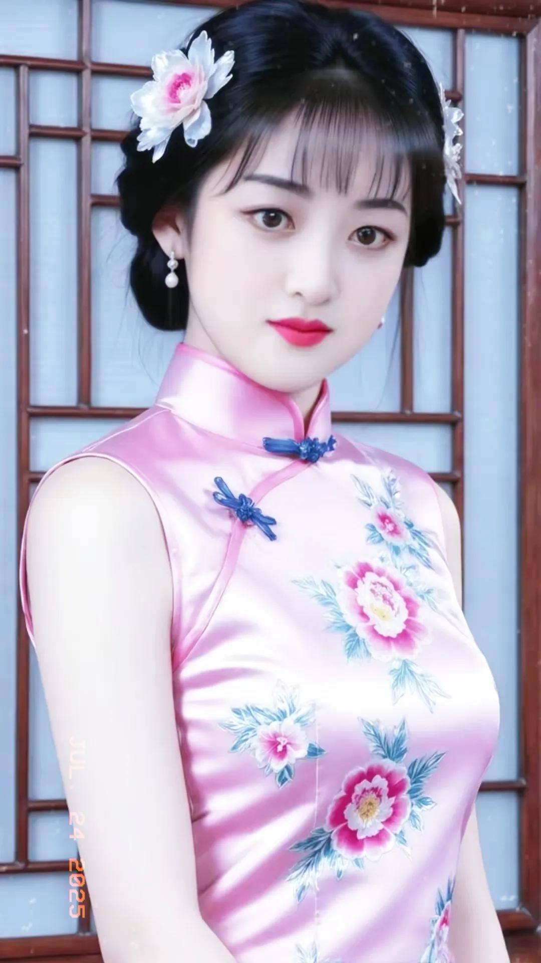 优雅旗袍，花间美人，古典韵味