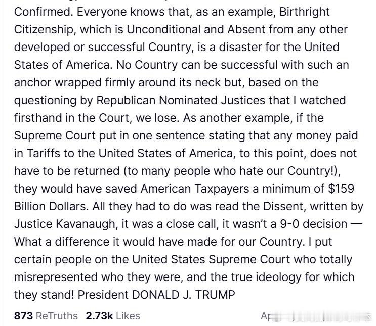 【黄金时代】川普透露，根据他在最高法旁听的法官质询，最高法将不同意川普打掉出生公