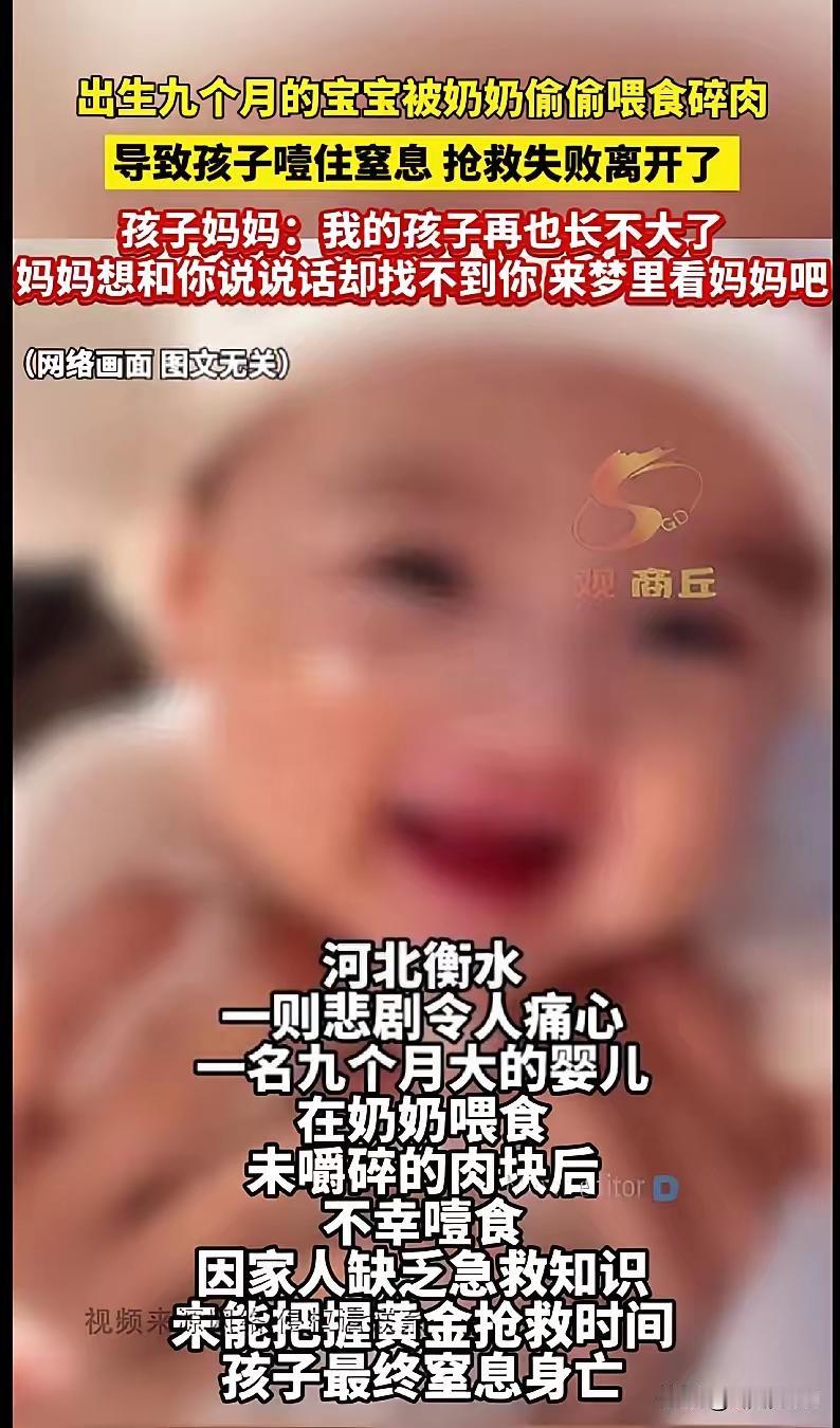 破防了！河北衡水，一个九个月大的宝宝，就因为奶奶偷偷喂了块没嚼碎的肉，结果噎住