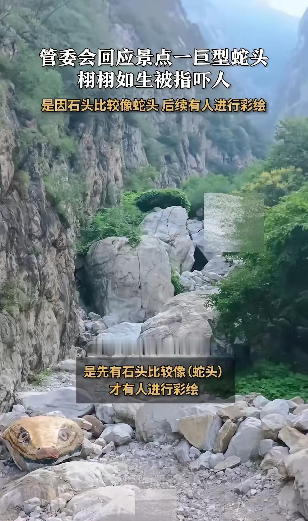 河南一景区惊现一个巨大的蛇头，游客们吓得四处逃窜，连拍照的人的手都抖了。视频上传