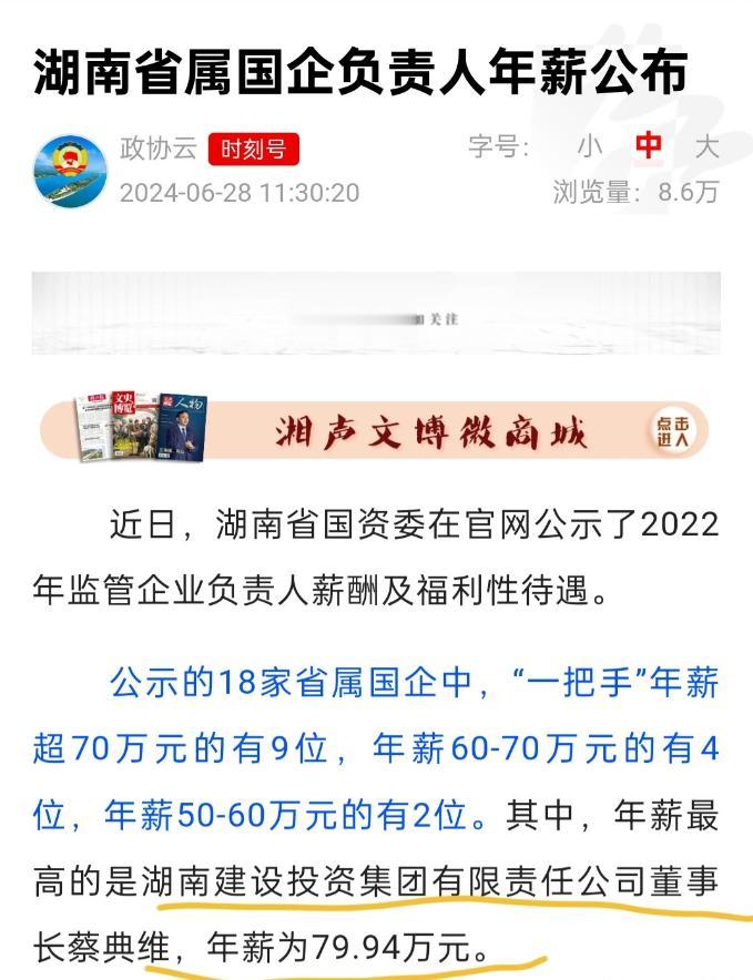 年薪80万，还不够吗？湖南建投董事长蔡典维，年薪近80万，在省属国企董事长中排
