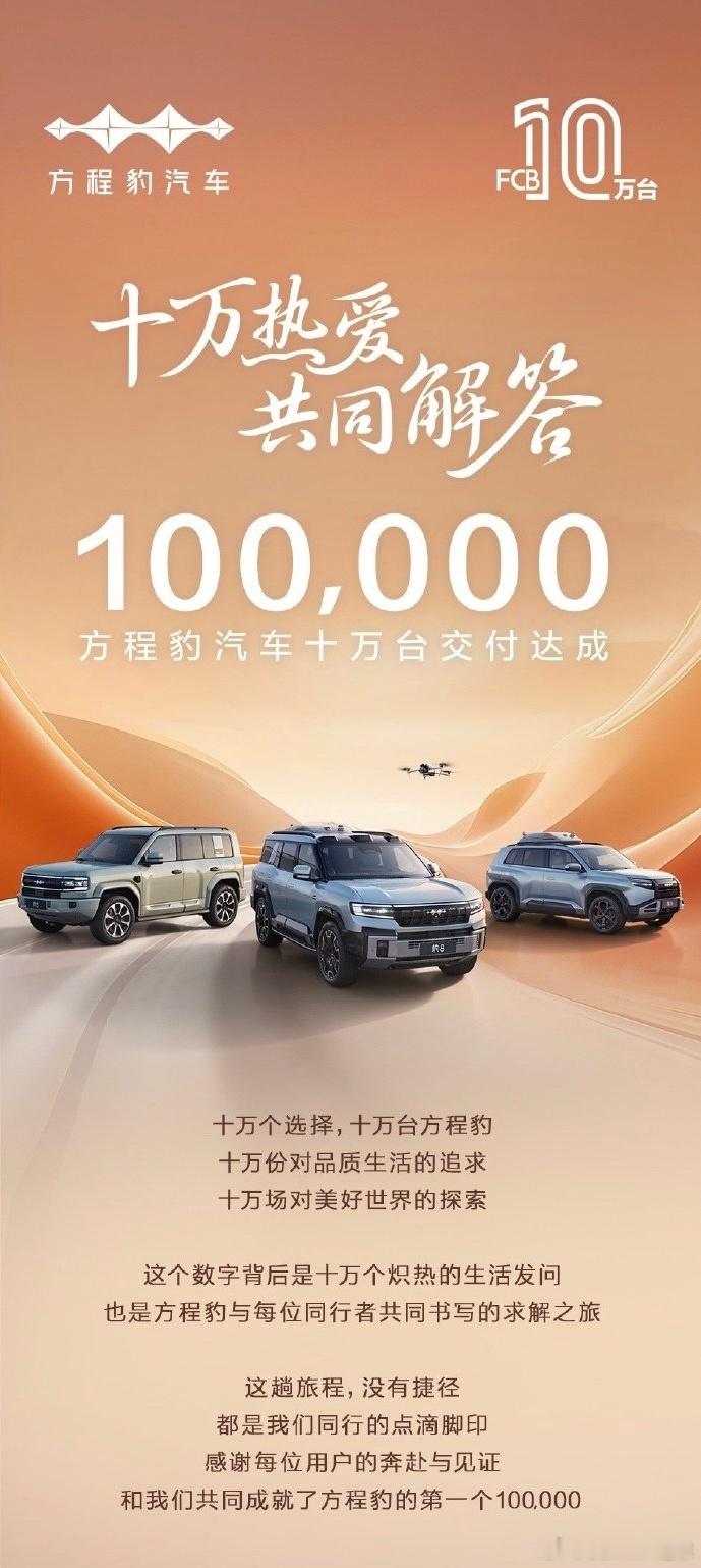 方程豹18个月已经交付10万台车了没想到竟然和小米、问界一同跻身最快交付10万台