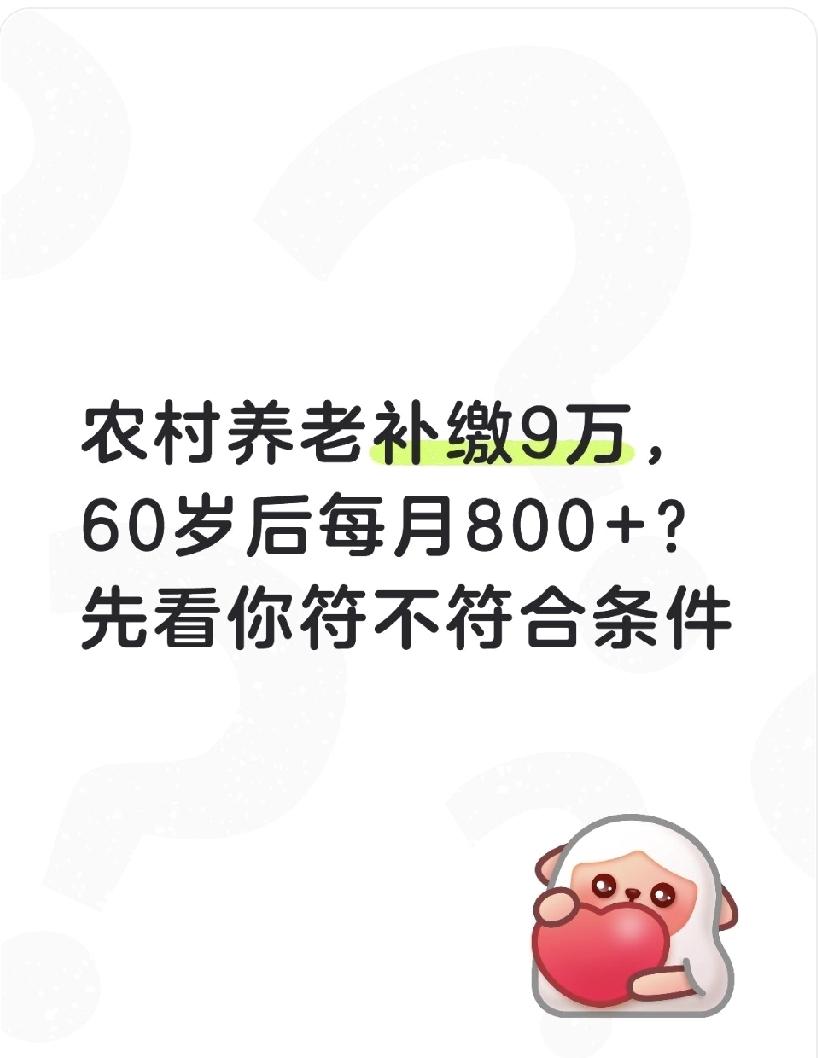 农村养老补缴9万,60岁后每月800+?先看你符不符合条件最近不少人在问,