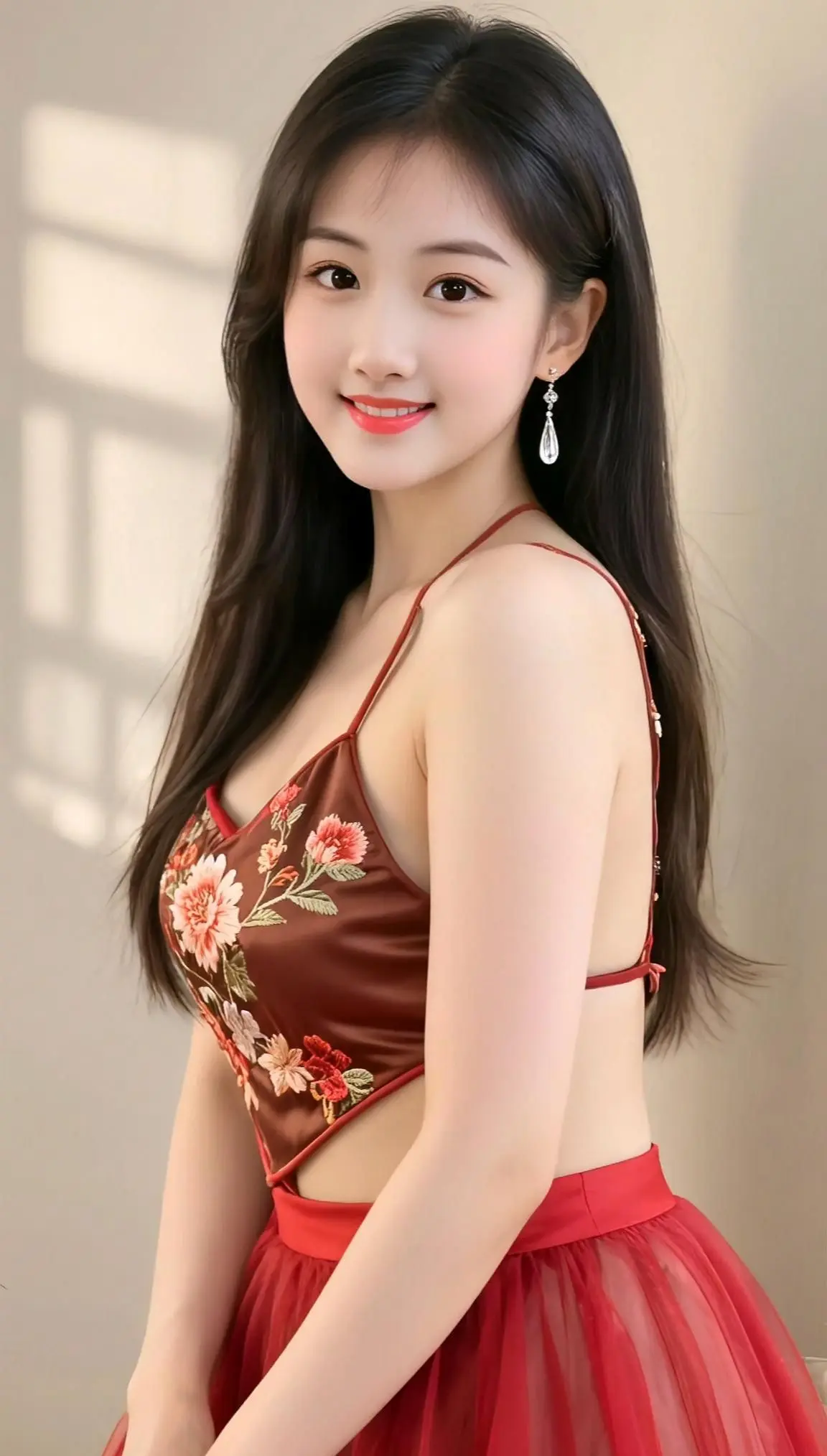 AI甜妆美人氛围感组图 ai创作 妩媚风情写真 红裙风情写真 红色吊带裙写真