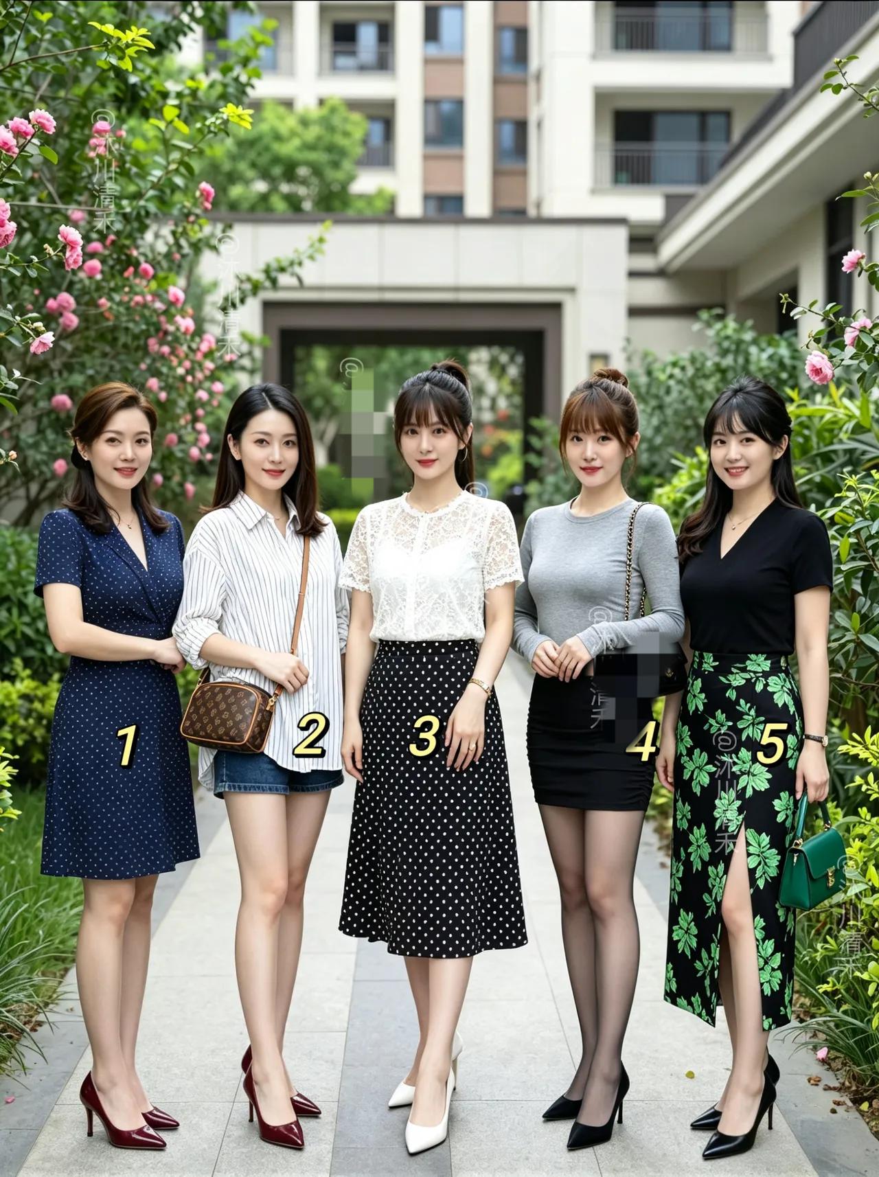身材好，还漂亮，非要选一个做老婆，彩礼5万5，你喜欢几号啊？我喜欢1号，穿什么衣