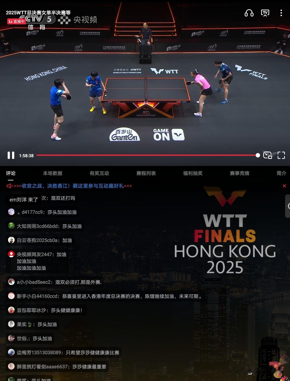 刚才闺女和我打赌，说孙颖莎不会退混双，一定会坚持打的。我不认同，我说在直播间和蒯