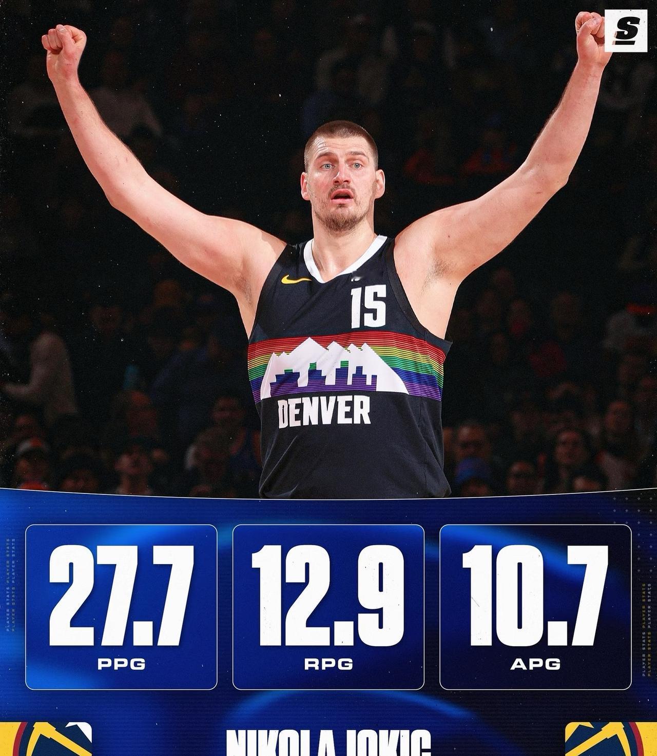 历史唯一，约基奇达成助攻王+篮板王成就以前觉得场均三双是神迹，大O上古神兽，