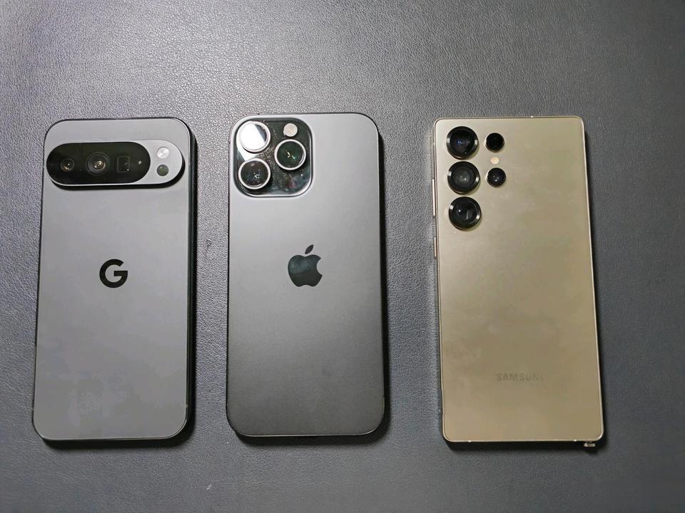 三家国外旗舰手机的外观设计，分别是谷歌Pixel9ProXL、苹果16Pr