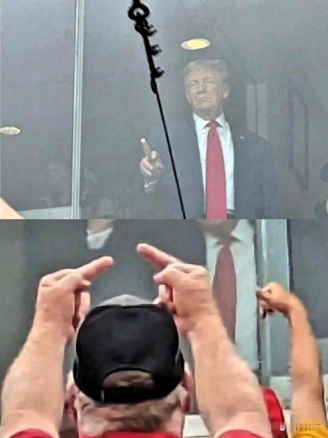 川普，性情中人[赞]那边有人骂他，这边他就竖中指回敬。能吃这亏么？[呲牙笑]