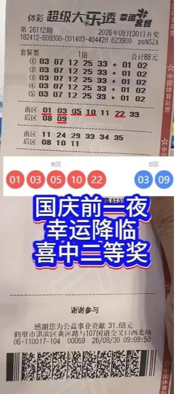 独特选号方式，喜中大奖。大乐透26112期开奖，恰逢国庆前夜，河南鹤壁彩友凭