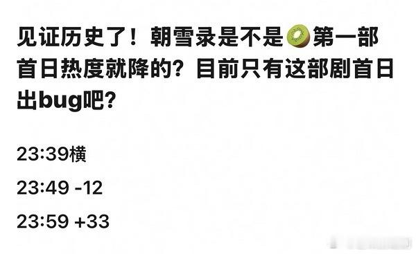 《朝雪录》成为爱奇艺第一个首日掉热度的剧，站内热度从7441跌到7429最后突然