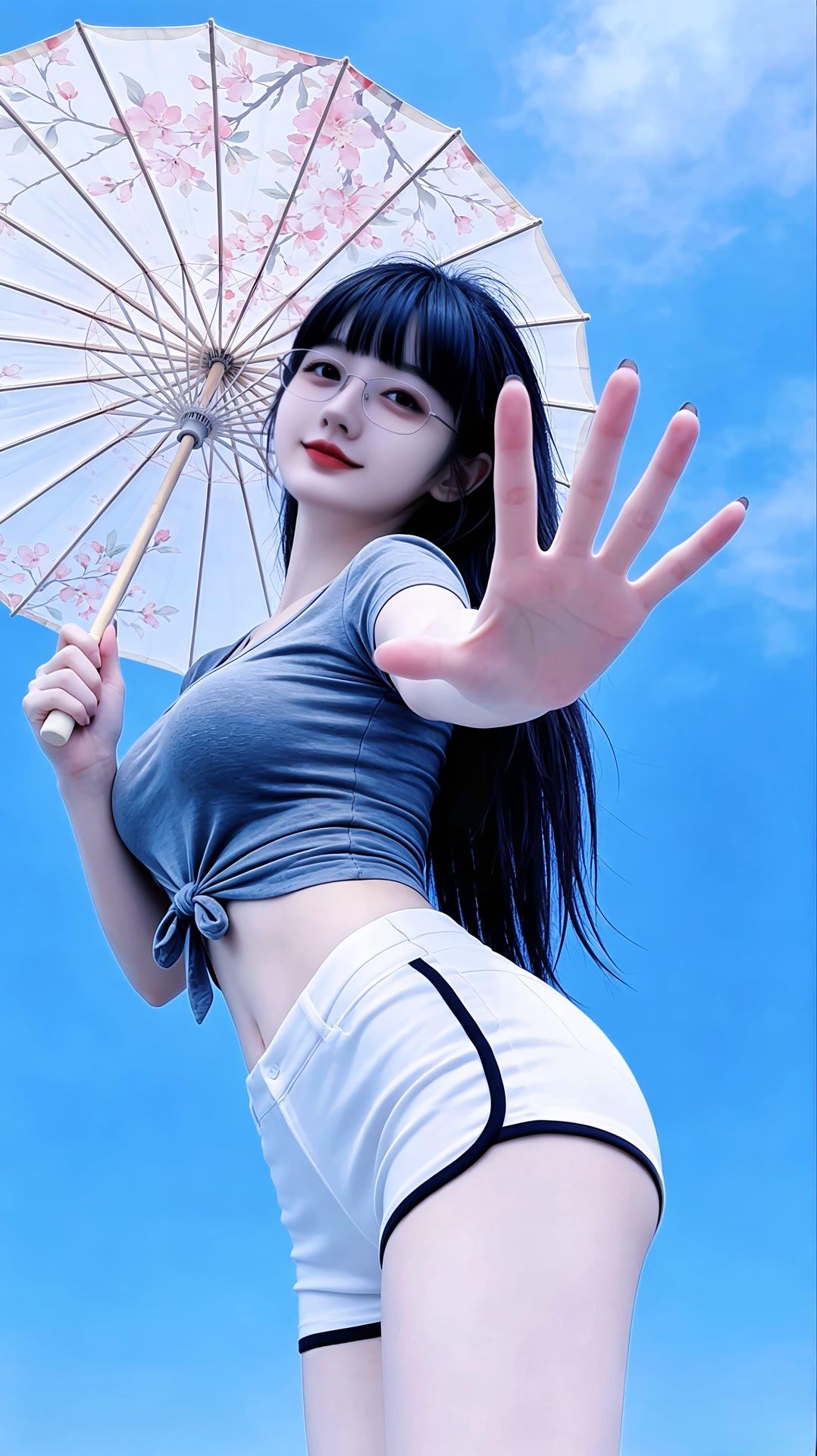 夏日清新穿搭，粉色樱花伞下，甜美少女风