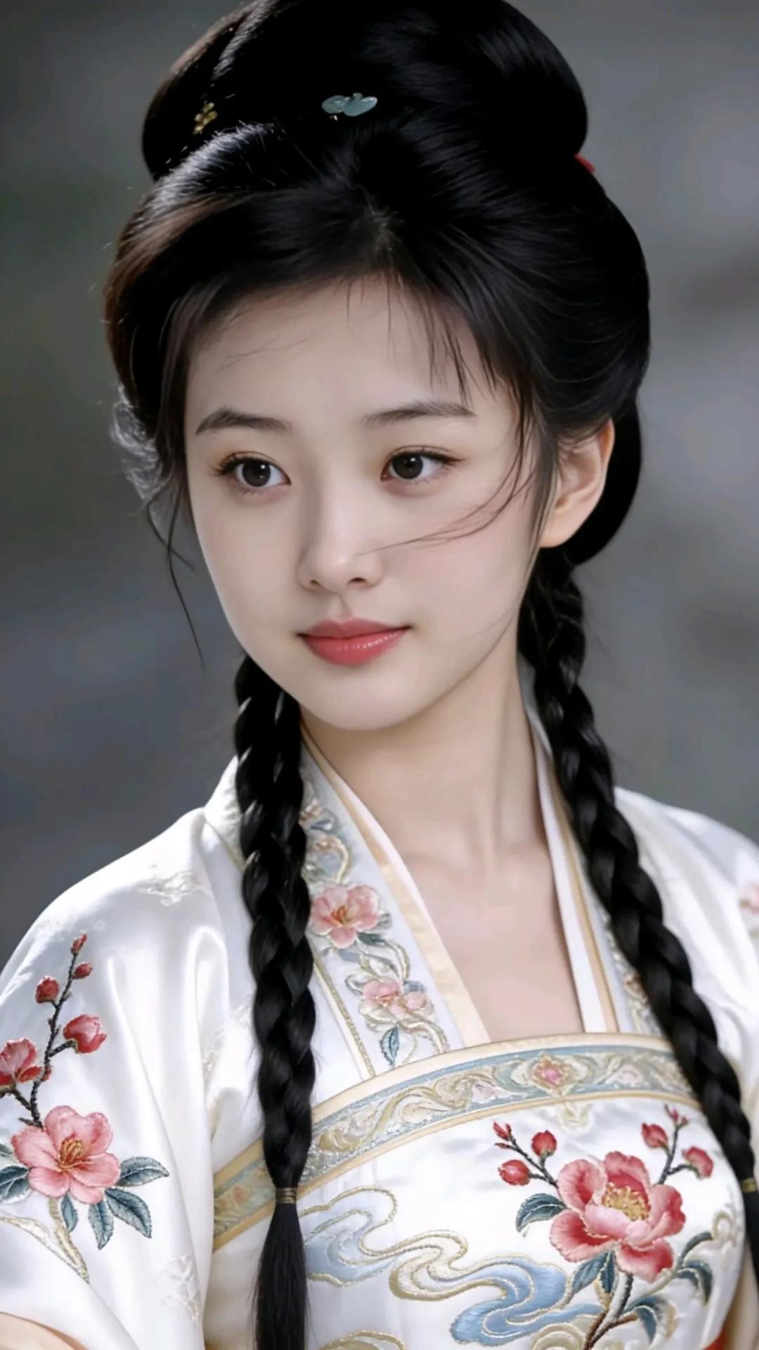 古典美人，黑发如瀑，红妆似火，韵味十足。