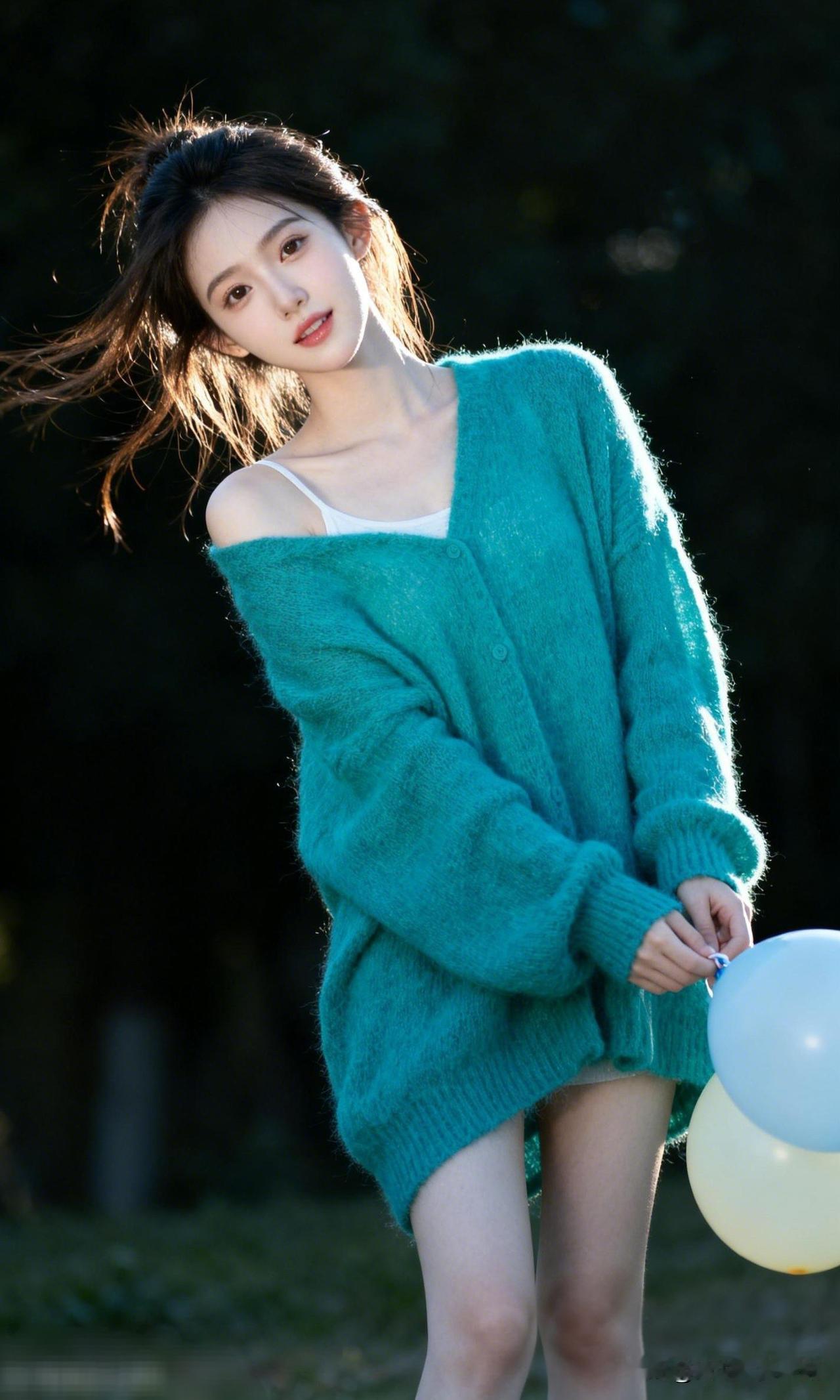 轻纱拂面，笑语盈盈。美女的美丽体现在何处呢？少女与气球：梦幻的午后时光🎈🌸