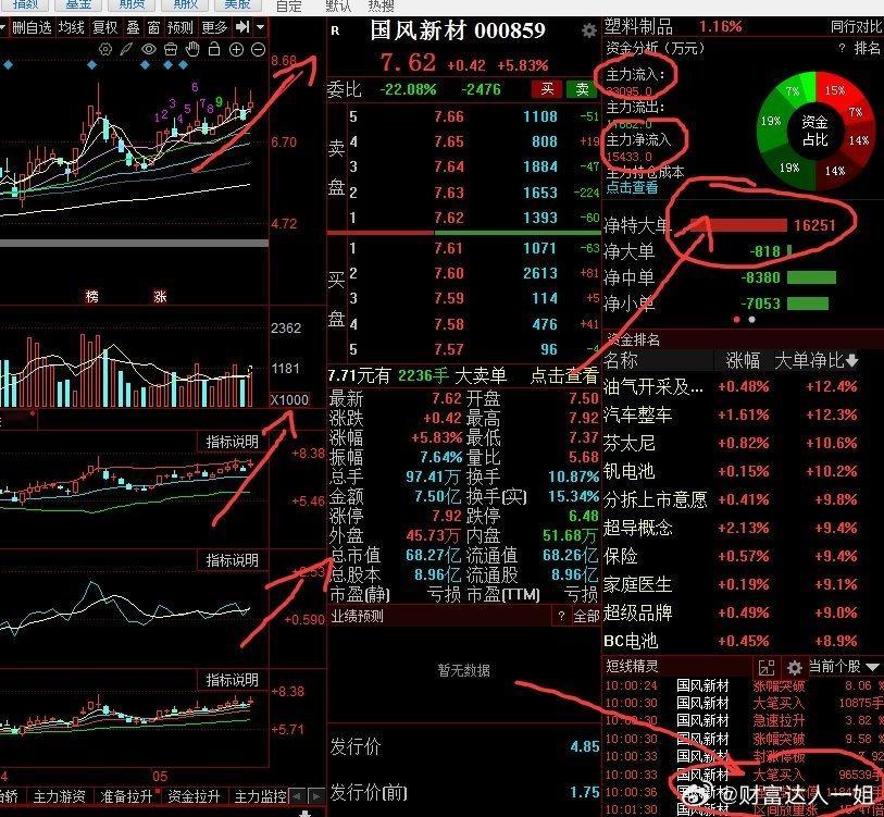 【好戏才开始】国风新材，看这主力大单净流入1.6亿，及秒板的1184899手的封