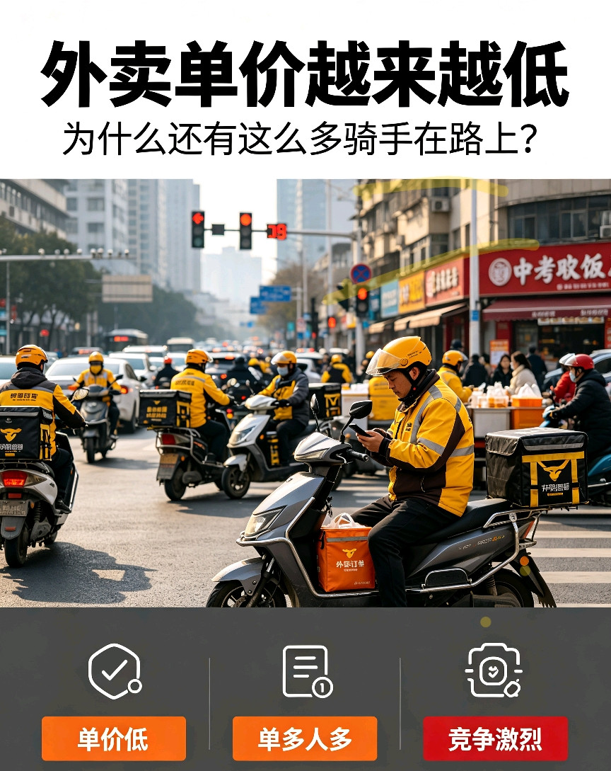 外卖单价越来越低，为什么还有大批骑手在跑？不知道大家有没有发现一个现象，现在外卖一单3块、4块已经成