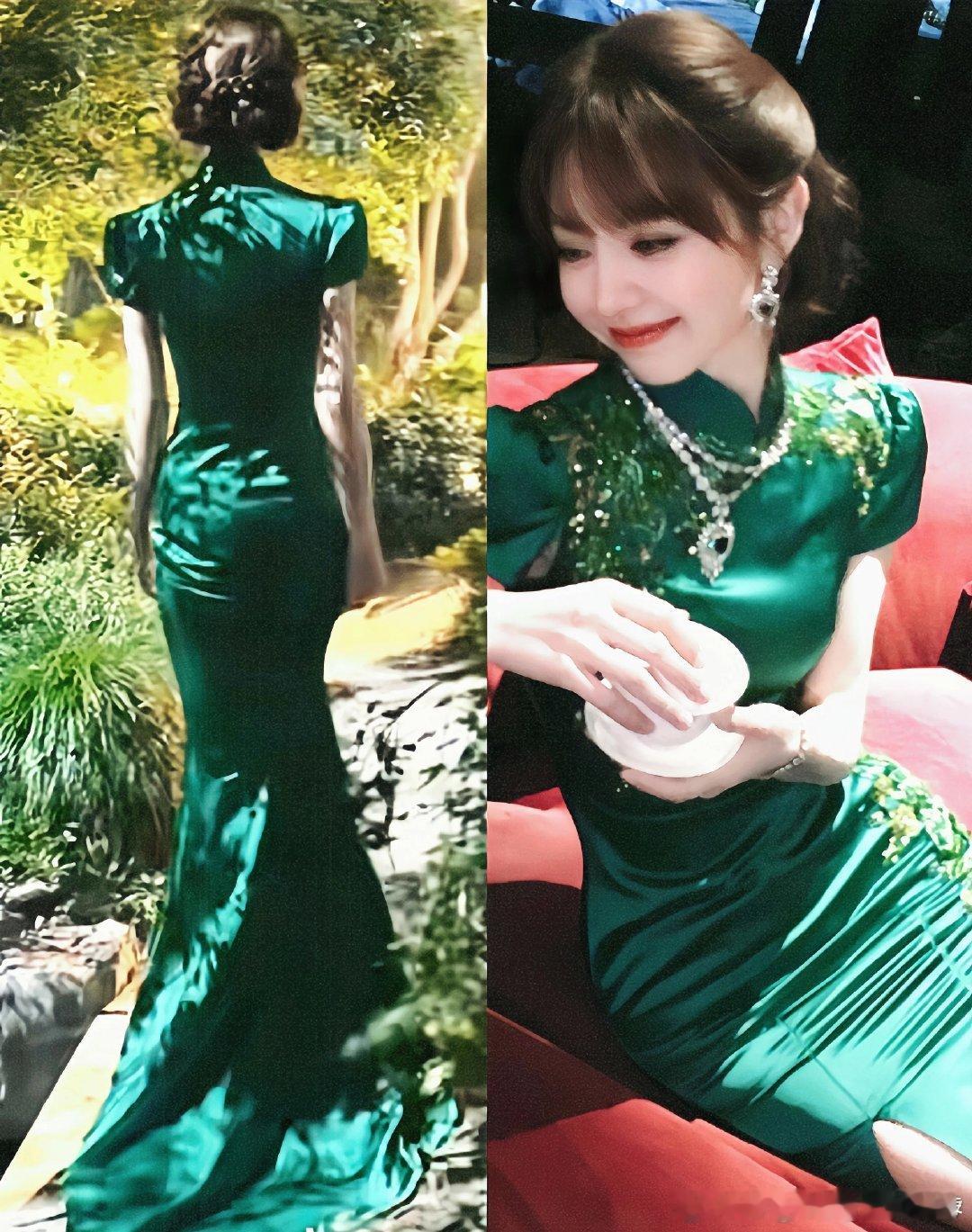 #田曦薇完美腰臀比#真的好和衣服搭配啊好美啊一、刷屏核心：一袭绿旗袍勾勒的“沙漏曲线”田曦薇身穿设计