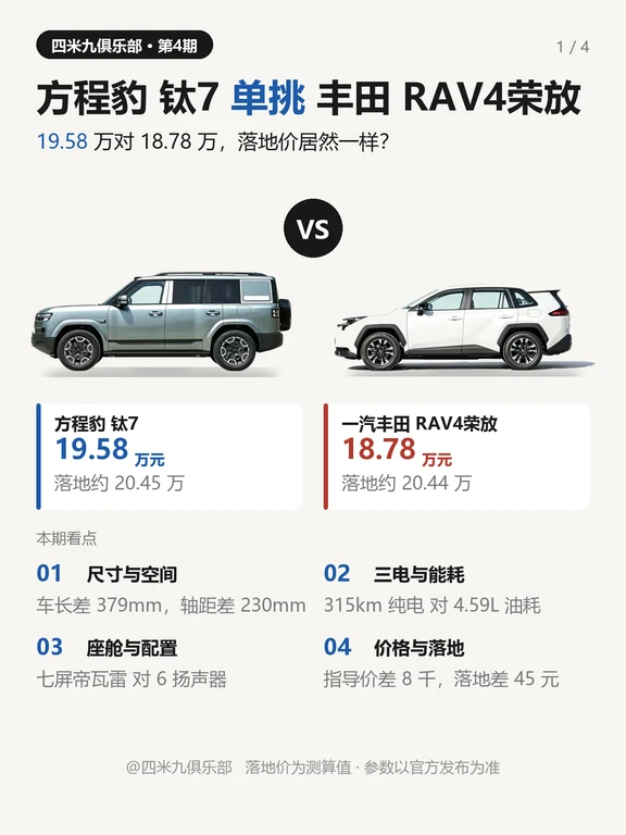 方程豹钛7vsRAV4荣放｜20万插混还是油混