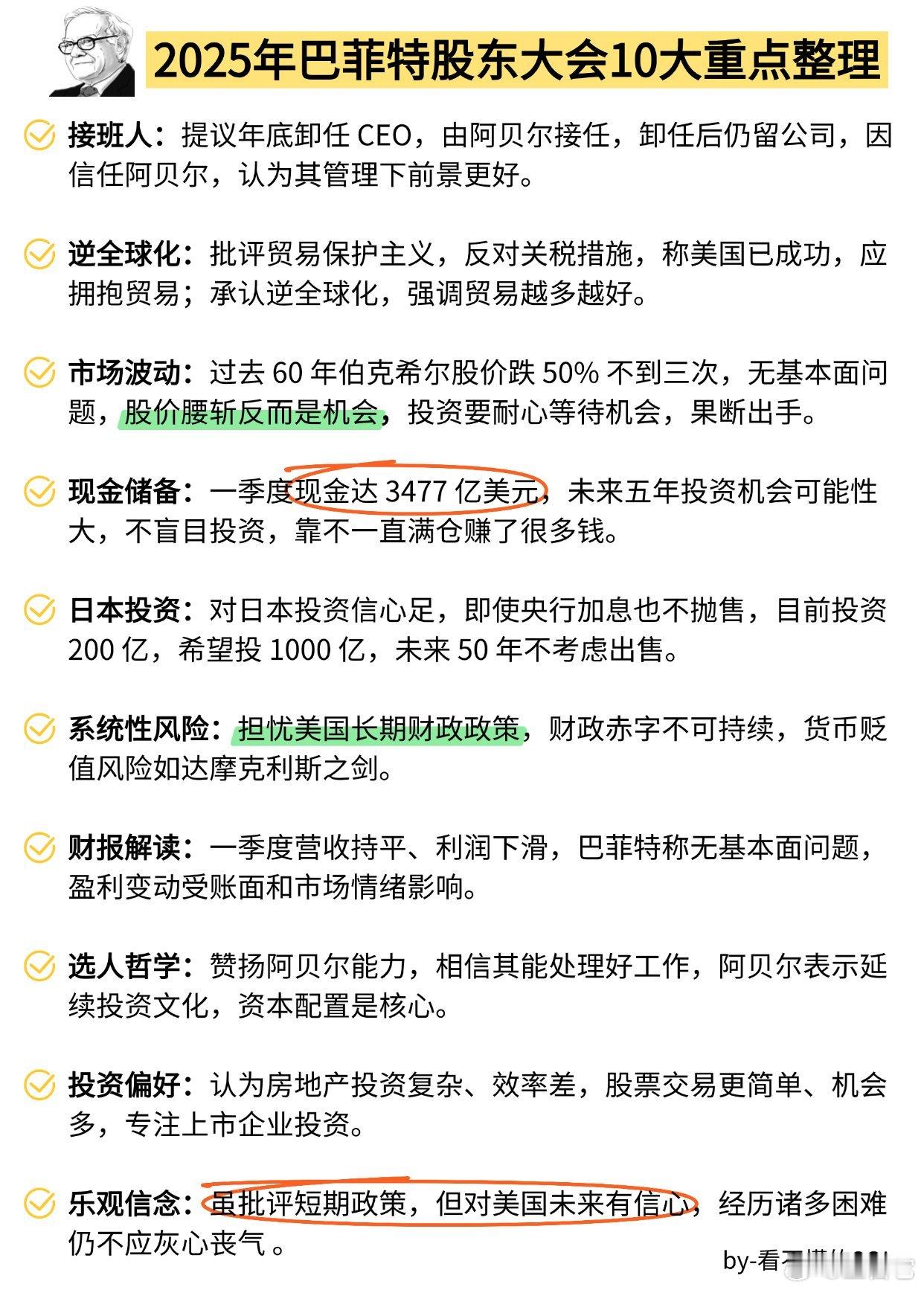 ❗️2025年巴菲特股东大会10大重点整理巴菲特为什么