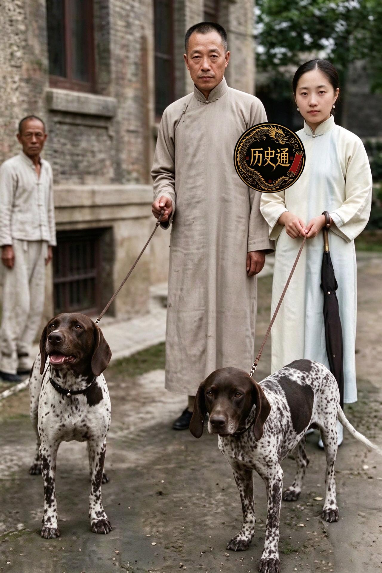 民国北京街头，一张老照片定格奇特画面：穿长袍、留平头的中年男人两眼漠然望向前方，