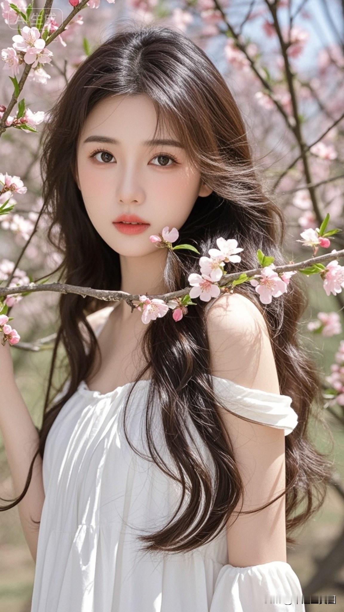 樱花树下，少女如画，温柔似水。