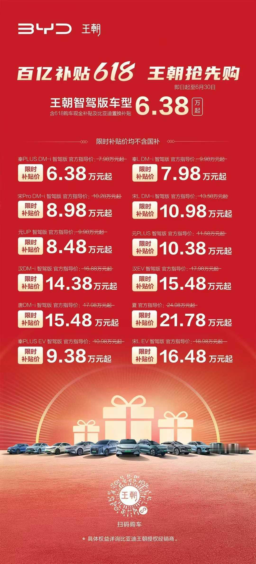 比亚迪的618百亿补贴。现在比亚迪的最低智驾车型已经不用7.88万元了。